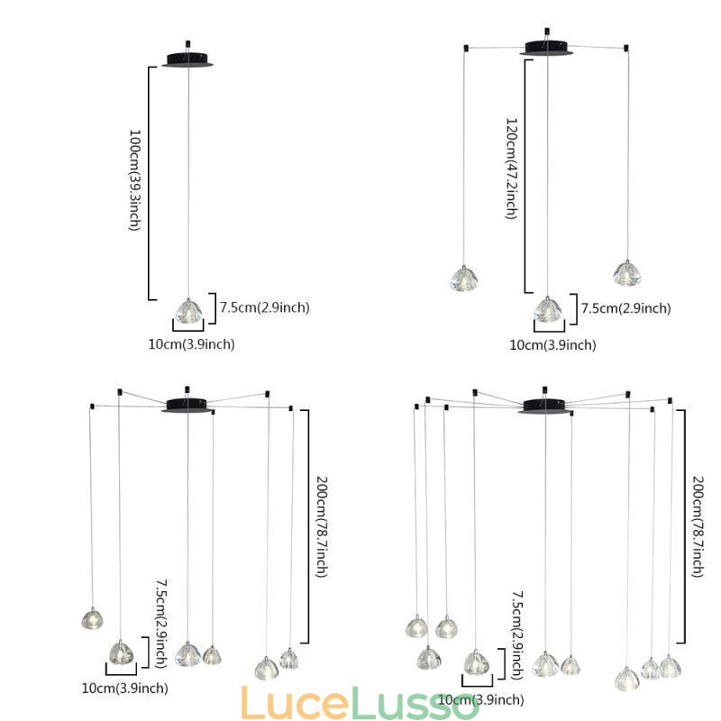 Lampadario moderno in cristallo con luce a sospensione, lampada per illuminazione domestica