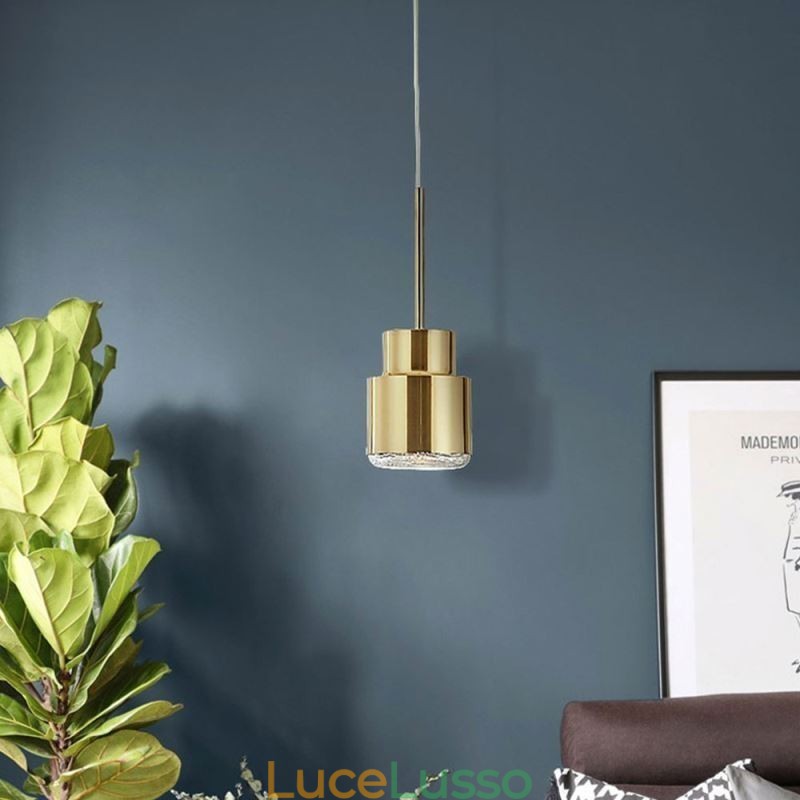 Lampada a sospensione in vetro postmoderno Lampada a cilindro dorato Luce di illuminazione brillante