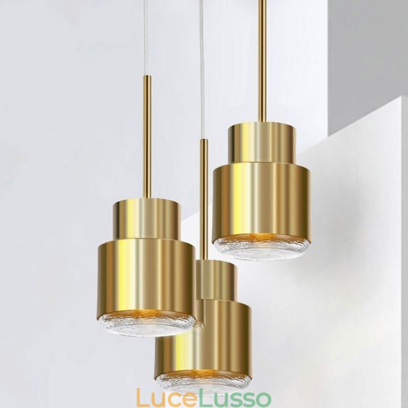 Lampada a sospensione in vetro postmoderno Lampada a cilindro dorato Luce di illuminazione brillante