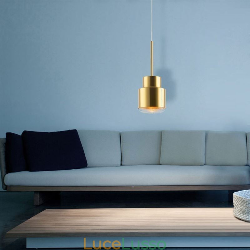 Lampada a sospensione in vetro postmoderno Lampada a cilindro dorato Luce di illuminazione brillante