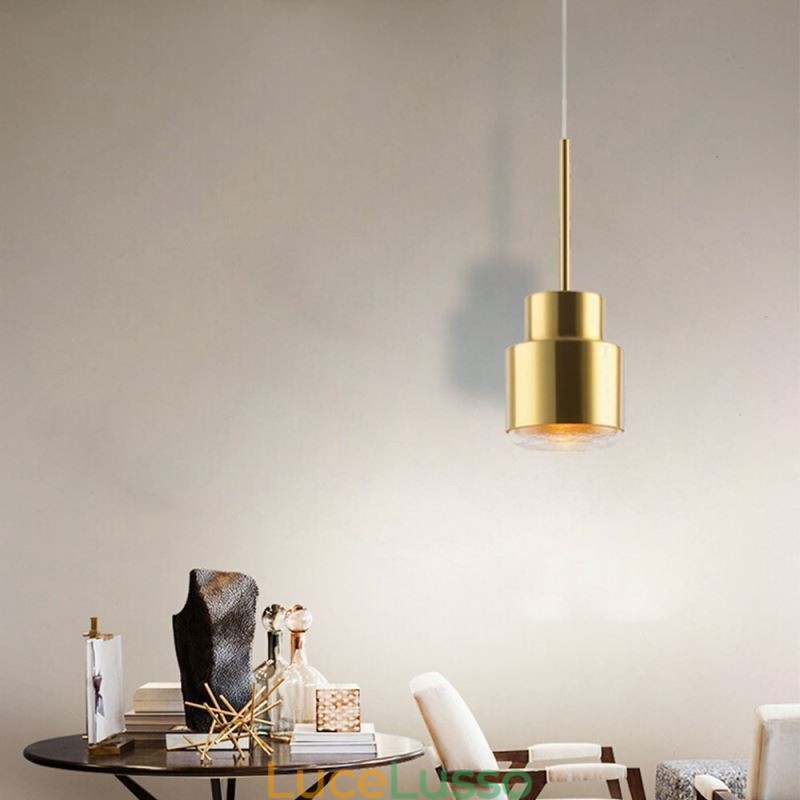 Lampada a sospensione in vetro postmoderno Lampada a cilindro dorato Luce di illuminazione brillante