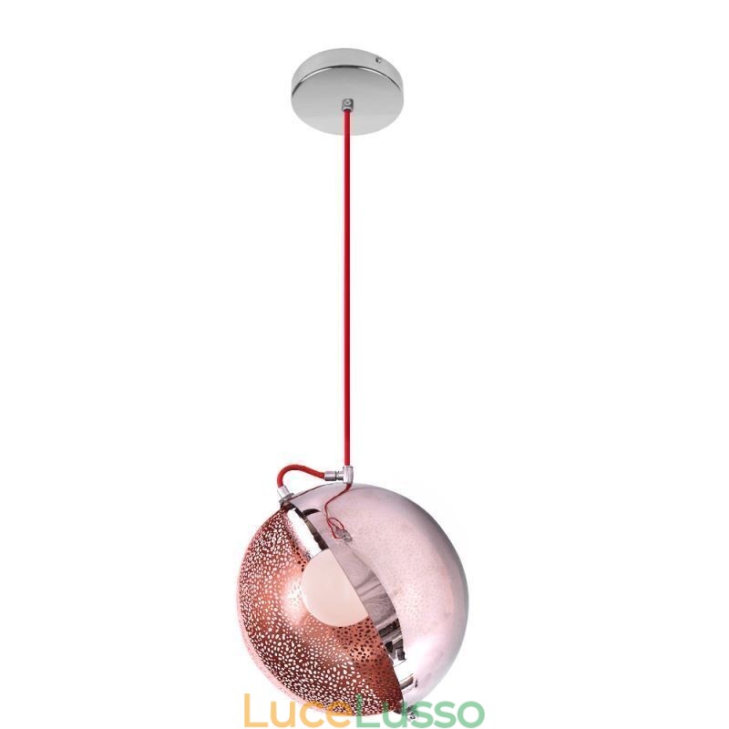 Lampada a sospensione moderna in oro rosa con paralume in vetro semicircolare, luce decorativa da caffè