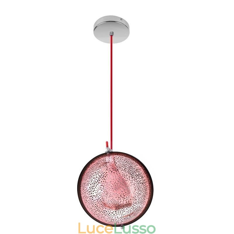Lampada a sospensione moderna in oro rosa con paralume in vetro semicircolare, luce decorativa da caffè