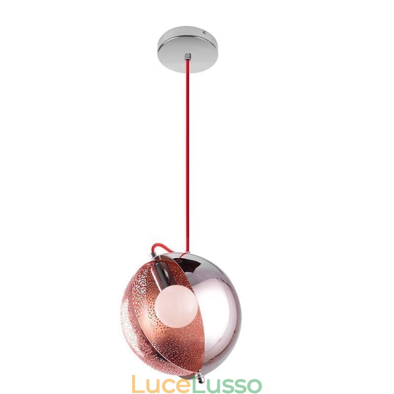 Lampada a sospensione moderna in oro rosa con paralume in vetro semicircolare, luce decorativa da caffè