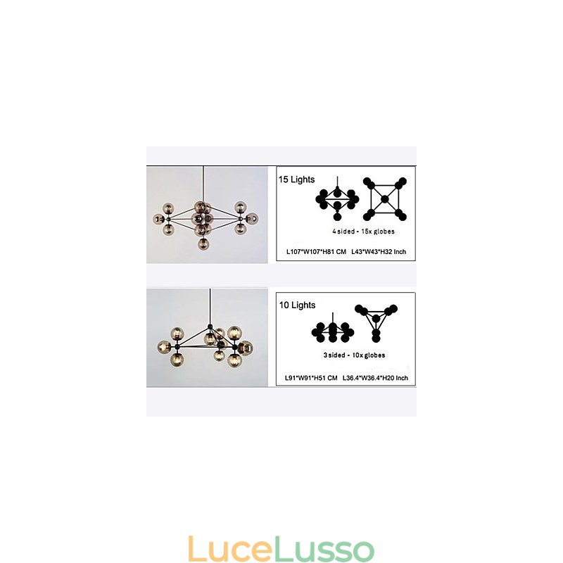 Lampadario 15 luci sfera di vetro luci retrò esterno garage metallo