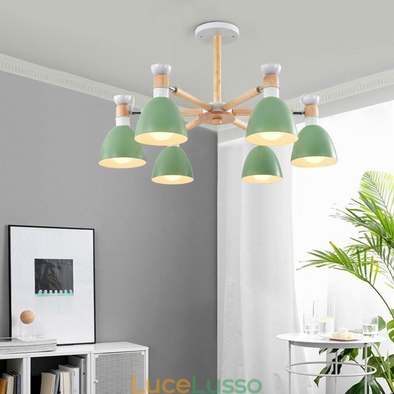 Lampada a sospensione in legno creativo con macaron nordico