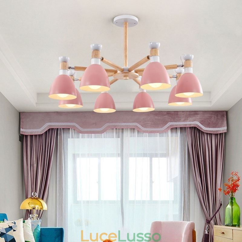 Lampada a sospensione in legno creativo con macaron nordico