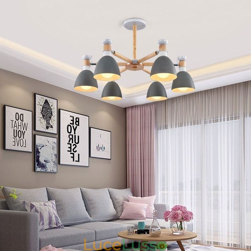 Lampada a sospensione in legno creativo con macaron nordico
