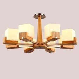 Lampadario con paralume in vetro e lampada a sospensione in legno nordico