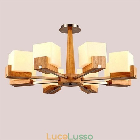 Lampadario con paralume in vetro e lampada a sospensione in legno nordico Lampadario con paralume in vetro e lampada a sospensione in legno nordico