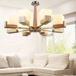 Lampadario con paralume in vetro e lampada a sospensione in legno nordico