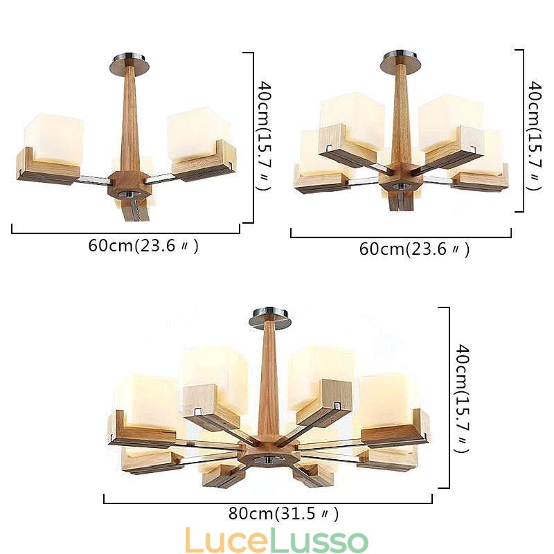 Lampadario con paralume in vetro e lampada a sospensione in legno nordico