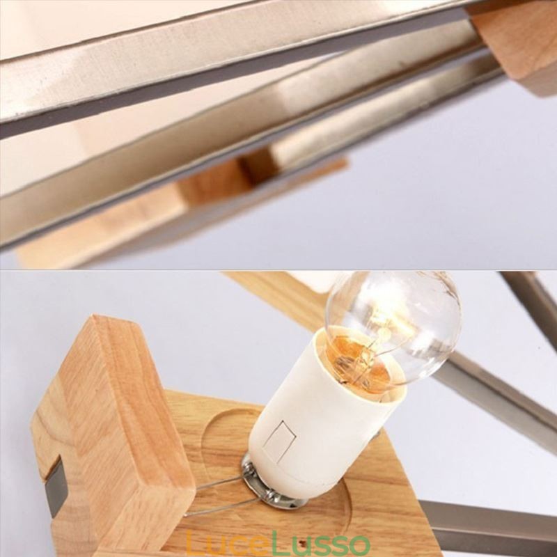 Lampadario con paralume in vetro e lampada a sospensione in legno nordico
