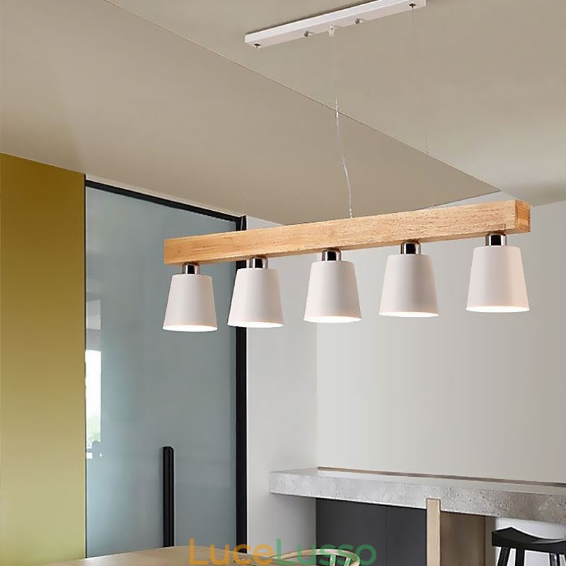 Lampadario in legno nordico, lampada a sospensione dritta unica, stile caffetteria