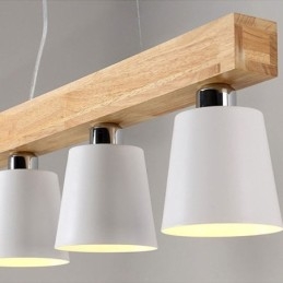 Lampadario in legno nordico, lampada a sospensione dritta unica, stile caffetteria