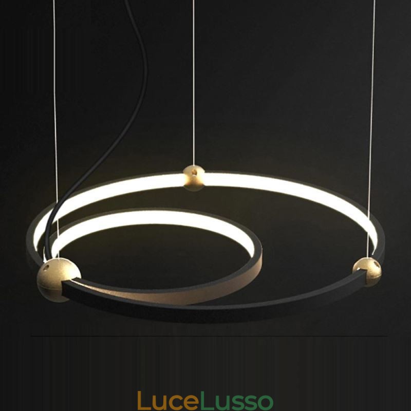 Lampada a sospensione Circle nera 2 anelli