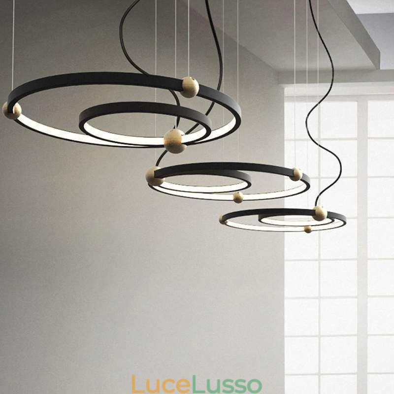 Lampada a sospensione Circle nera 2 anelli