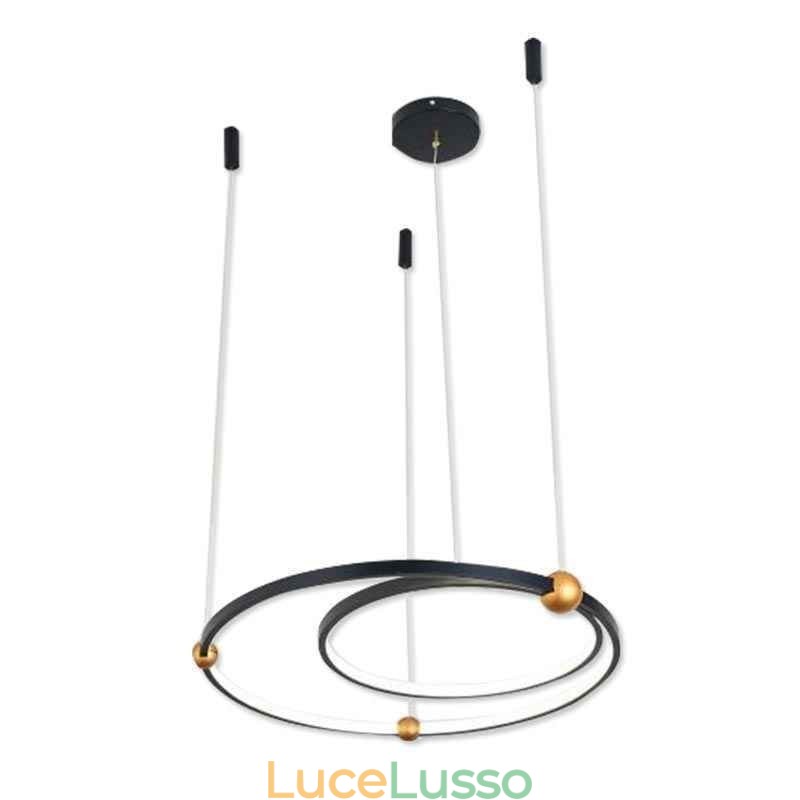 Lampada a sospensione Circle nera 2 anelli