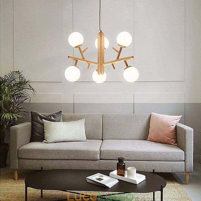 Lampada a sospensione in legno creativa nordica
