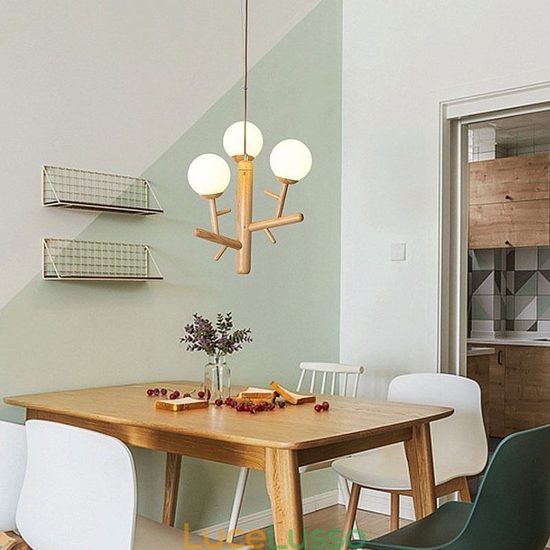 Lampada a sospensione in legno creativa nordica