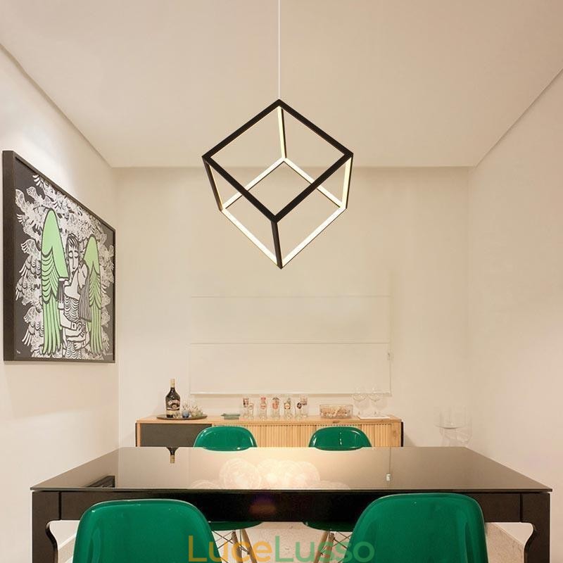 Lampada a sospensione nera Cubo geometrico Illuminazione
