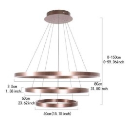 Lampada a sospensione Disegno Artigianato 3 Anelli Lampada 80+60+40cm