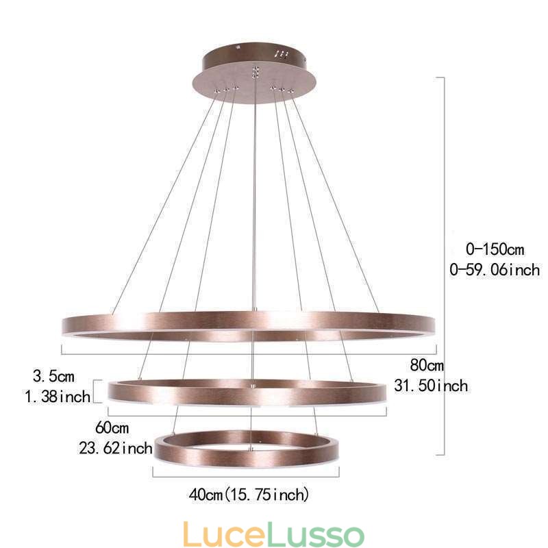 Lampada a sospensione Disegno Artigianato 3 Anelli Lampada 80+60+40cm