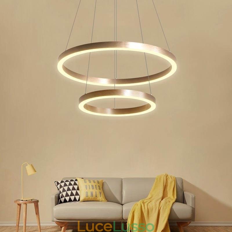 Lampada a sospensione Disegno Artigianato 2 Anelli Lampada 60+40cm