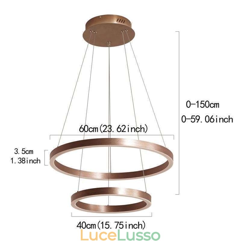 Lampada a sospensione Disegno Artigianato 2 Anelli Lampada 60+40cm