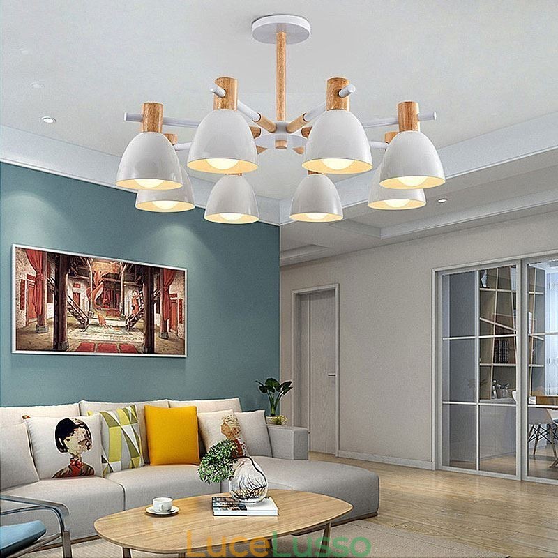Moderna semplice lampada a sospensione Macaron illuminazione creativa in legno
