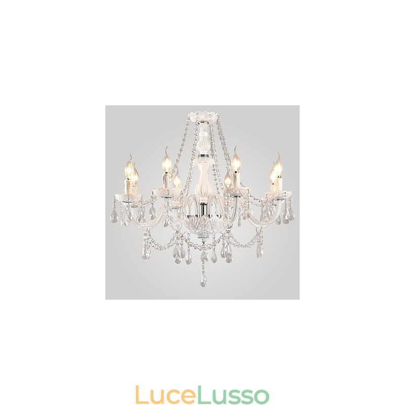 Lampadario Cristallo Bianco Moderno Soggiorno 8 Luci