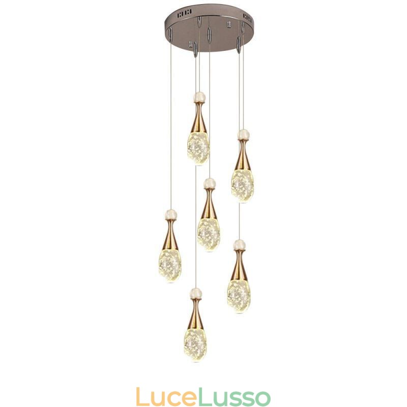 Lampada a sospensione a forma di lacrima in vetro seminato