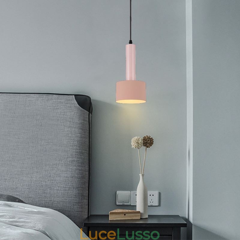Lampada a sospensione moderna e semplice a forma di cilindro, in alluminio, illuminazione