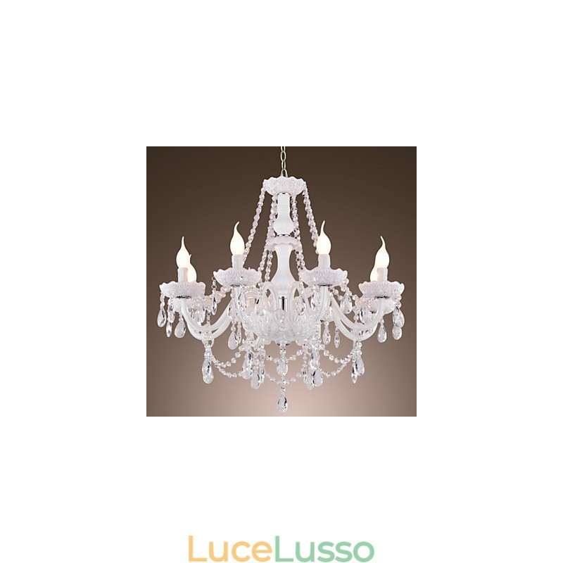 Lampadario Cristallo Bianco Moderno Soggiorno 8 Luci