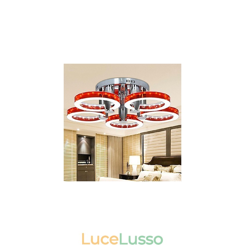 Lampadario moderno in acrilico rosso con 5 luci (finitura cromata)