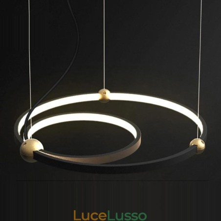 Lampada a sospensione Circle nera 2 anelli