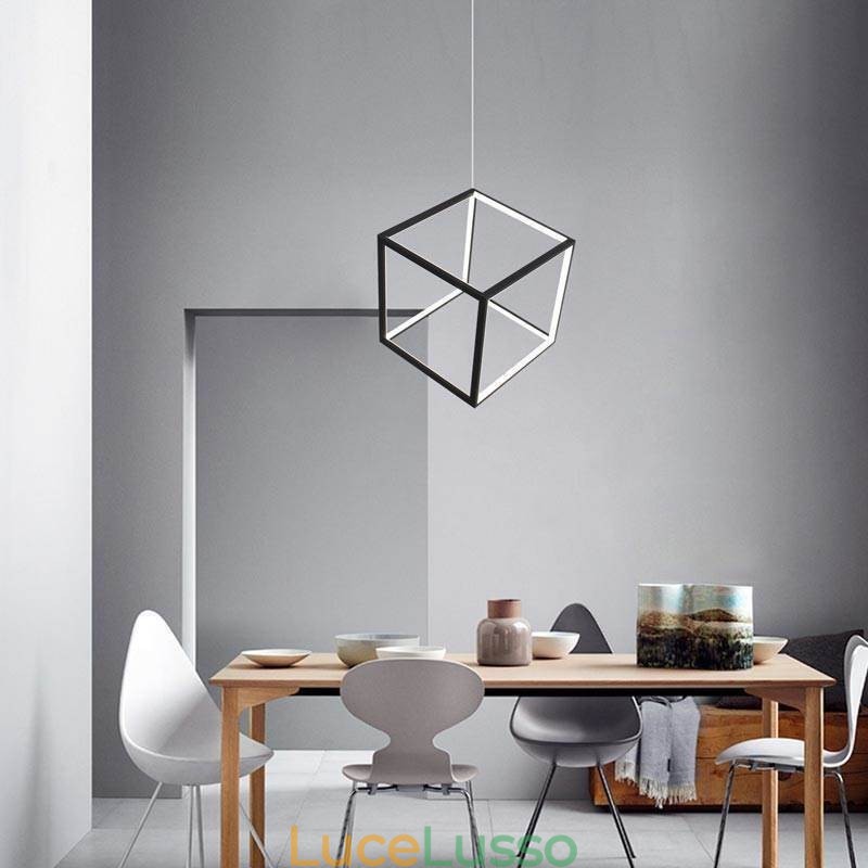 Lampada a sospensione nera Cubo geometrico Illuminazione LBY18069
