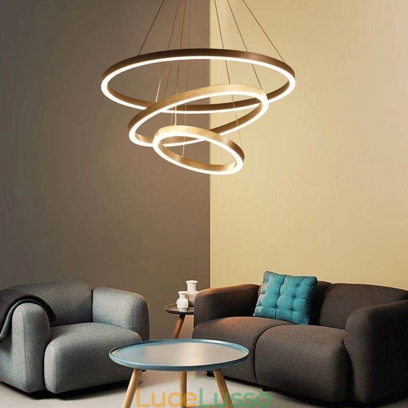 Lampada a sospensione Disegno Artigianato 3 Anelli Lampada 80+60+40cm