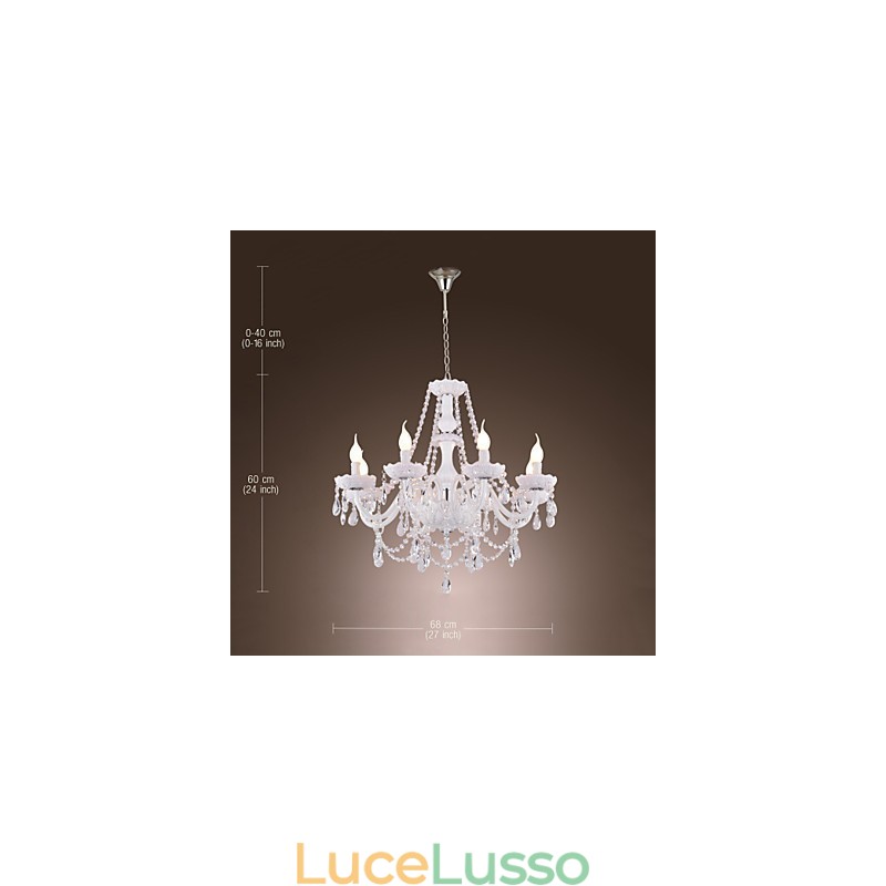 Lampadario Cristallo Bianco Moderno Soggiorno 8 Luci