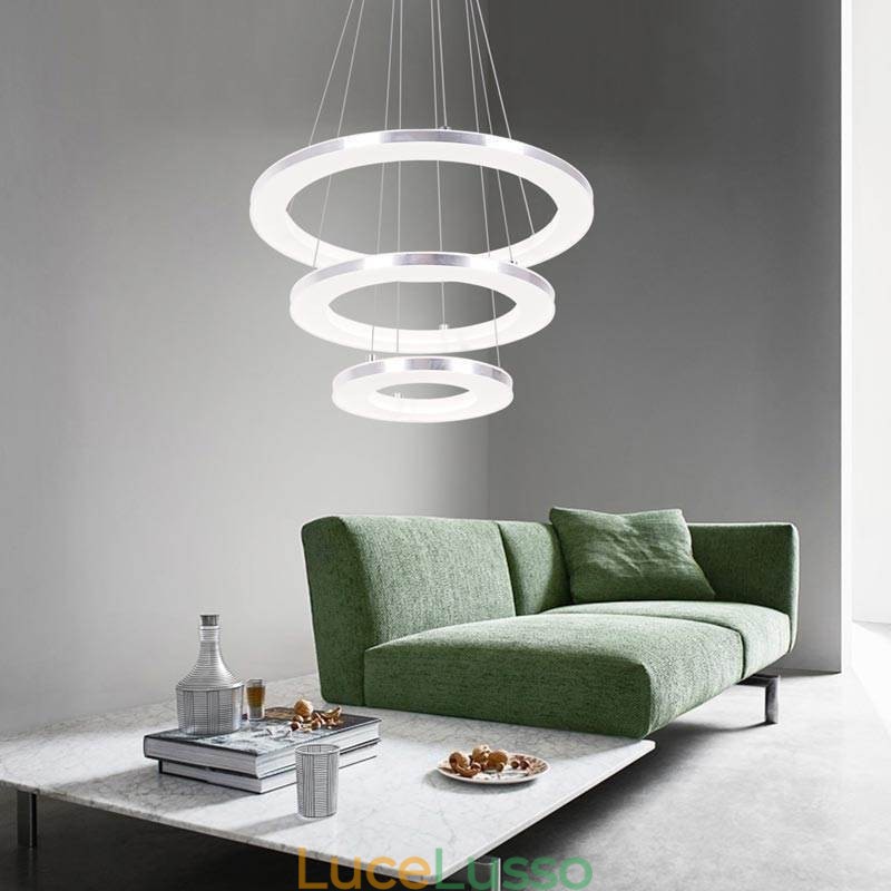 Lampada a sospensione moderna in acrilico con 3 anelli, 40+30+20cm
