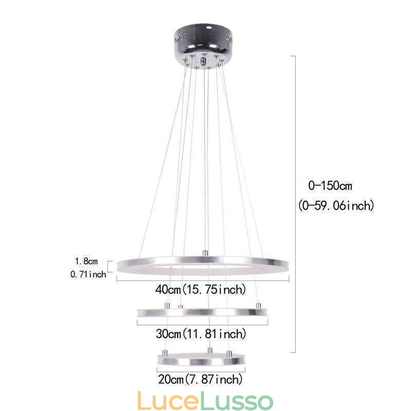 Lampada a sospensione moderna in acrilico con 3 anelli, 40+30+20cm