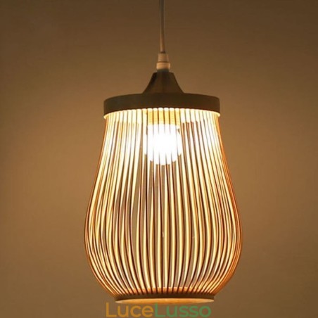 Lampada a sospensione a gabbia cava Moderna illuminazione a sospensione in bambù Lampada a sospensione a gabbia cava Moderna illuminazione a sospensione in bambù