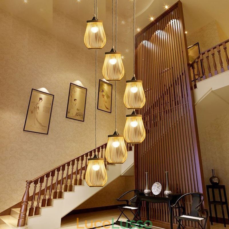 Lampada a sospensione a gabbia cava Moderna illuminazione a sospensione in bambù