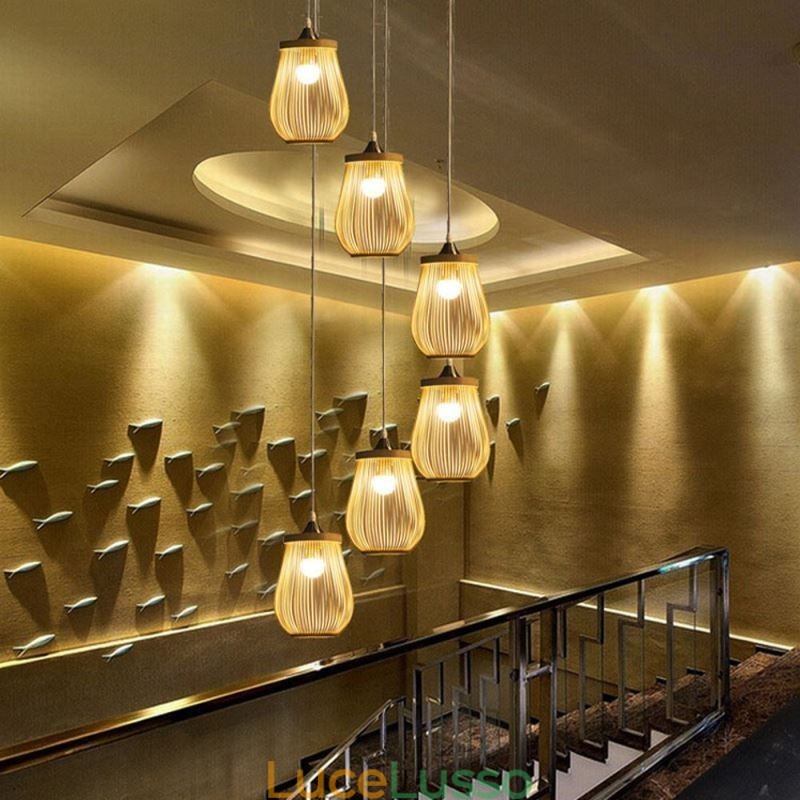 Lampada a sospensione a gabbia cava Moderna illuminazione a sospensione in bambù