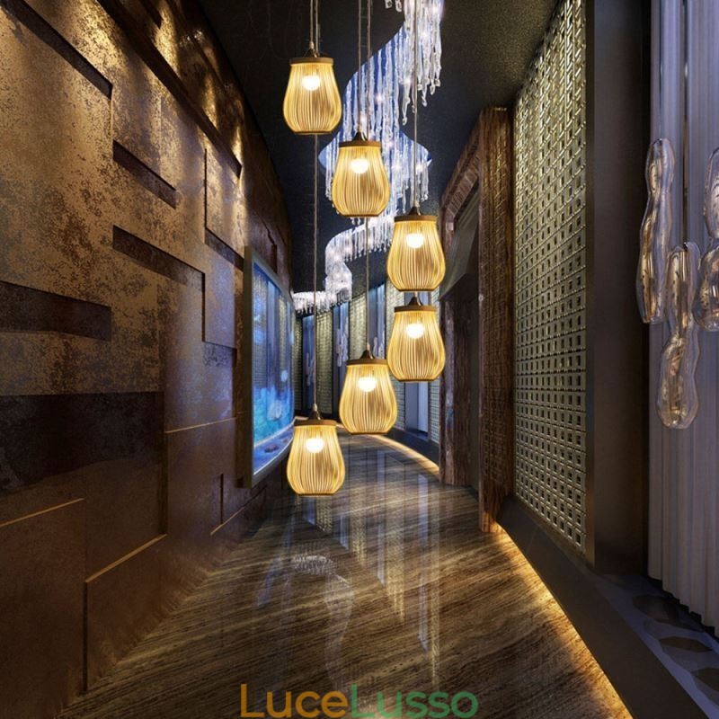 Lampada a sospensione a gabbia cava Moderna illuminazione a sospensione in bambù