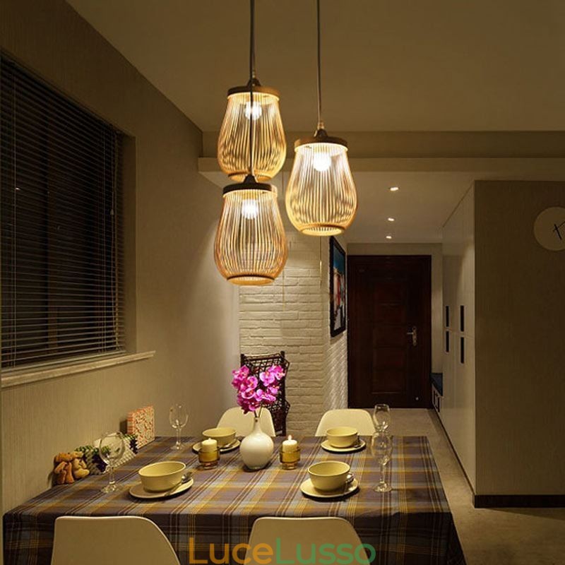 Lampada a sospensione a gabbia cava Moderna illuminazione a sospensione in bambù