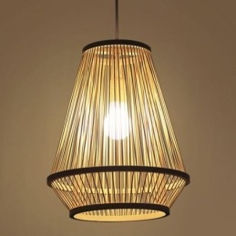 Lampada a sospensione da comodino in bambù intrecciato