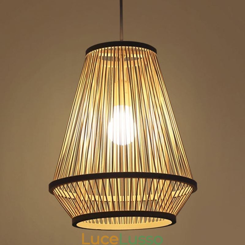 Lampada a sospensione da comodino in bambù intrecciato