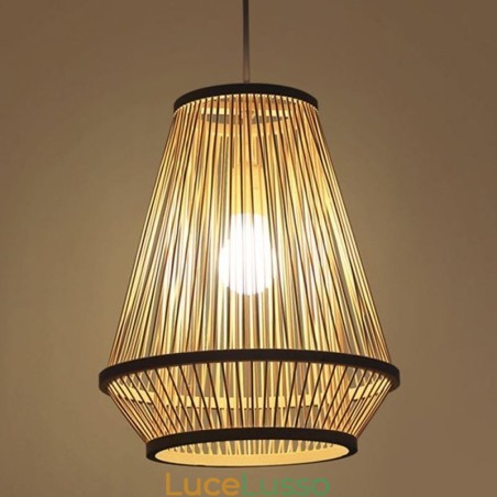 Lampada a sospensione da comodino in bambù intrecciato Lampada a sospensione da comodino in bambù intrecciato