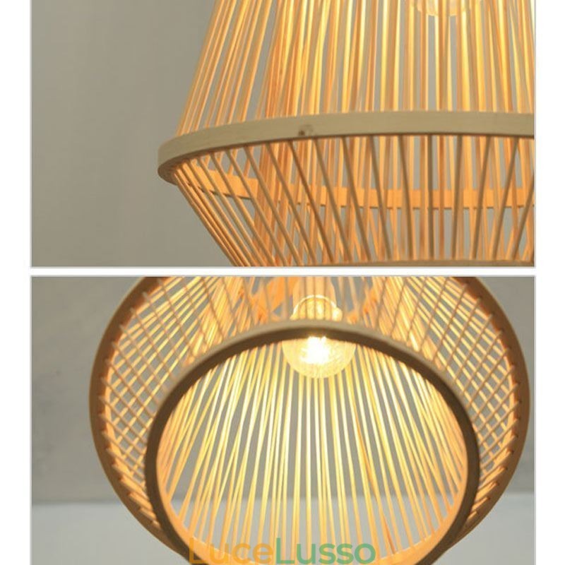 Lampada a sospensione da comodino in bambù intrecciato
